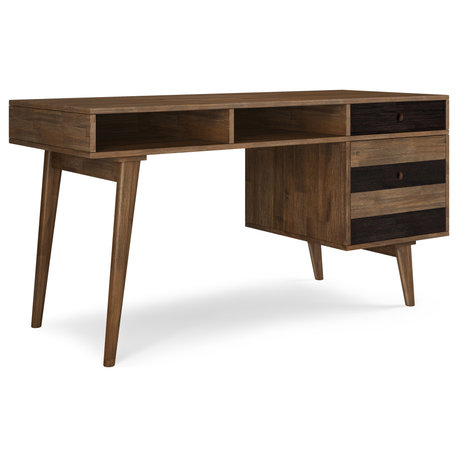 Clarkson Solid Acacia Wood Desk With side drawers, Rustic Natural Aged Brown