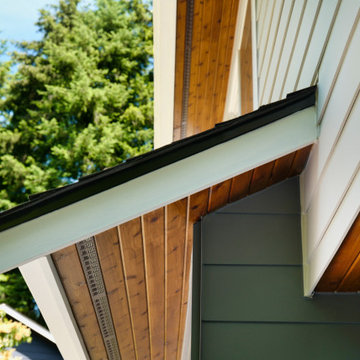 Elegant siding and soffit contrast