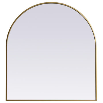 Metal Frame Arch Mirror 33X36 Inch, Brass