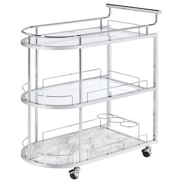 Ac00161 Serving Cart, Clear Glass and Chrome Finish Inyo