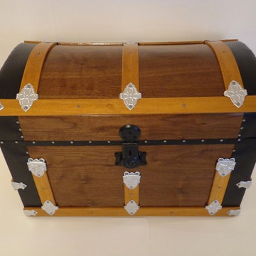 Hand Crafted Ornate American Walnut Dome Top Wooden Trunk