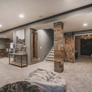 75 Beautiful Rustic Basement With Gray Walls Pictures & Ideas - August ...