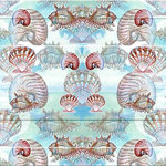 Betsy Drake - Shells Door Mat 30x50 - These decorative floor mats are made with a synthetic, low pile washable material that will stand up to years of wear. They have a non-slip rubber backing and feature art made by artists Dick Hamilton and Betsy Drake of Betsy Drake Interiors. All of our items are made in the USA. Our small door mats measure 18x26 and our larger mats measure 30x50. Enjoy a colorful design that will last for years to come.