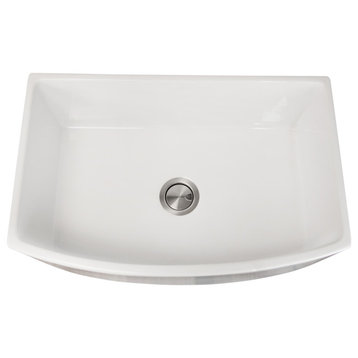 Nantucket Sinks' White Farmhouse Fireclay Sink, Curved Front, 30"