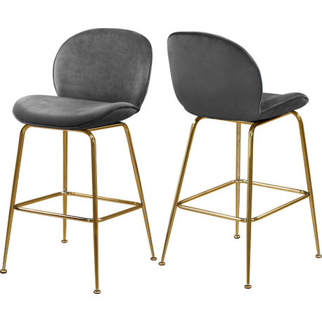 Paris Velvet Upholstered Counter Stool (Set of 2), Gray, Gold Base