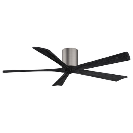 Irene-5H Flush Mounted Ceiling Fan, Brushed Pewter, Matte Black Blades, 60"