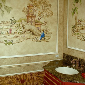 Chinoiserie Scenes with Trompe L'oeil Molding