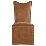 Uttermost - Uttermost Delroy Armless Chairs, Cognac, Set Of 2 - Thick Top Grain Nubuck Leather Slipcover Chair In A Distressed Hand-sanded Cognac With A Tailored Double Stitched Design And Casual Flange Edges, Featuring A Button Closure Back. Because Leather Is A Natural Product, Both Texture And Color Will Vary Slightly From Hide To Hide And Within The Same Hide. Slipcovers Packaged Separately. Sold As A Set Of 2. Seat Height Is 19".