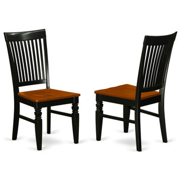 Set of 2 Weston Dining Wood Seat Chair-Slatted Back, Black Finish
