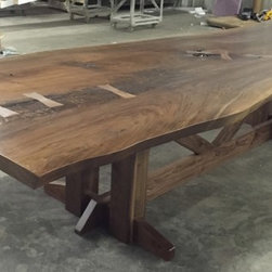 Large claro walnut slab dining table in Nakashima style - Dining Tables