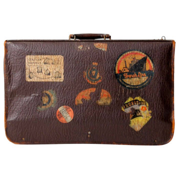 Consigned, Leather Suitcase with Travel Stickers 1930's