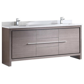 Allier 72" Gray Oak Modern Double Sink Bathroom Cabinet With Top and Sinks