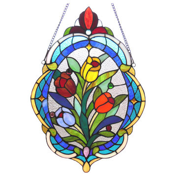 Kelda Tiffany-Glass Tulip Window Panel
