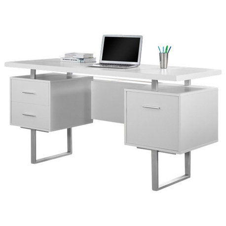 Computer Desk Home Office Laptop Storage Drawers 60"L Work Metal White