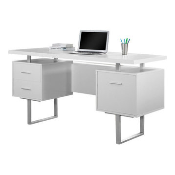 Monarch 60" Computer Desk in White / Silver Metal