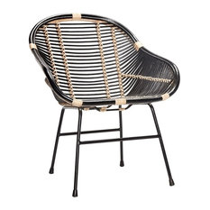 Hübsch Modern Rattan Chair with Metal Legs, Black