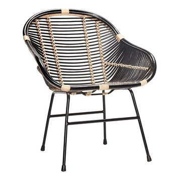 Hübsch Modern Rattan Chair with Metal Legs, Black