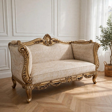 Luxury Hand-Carved Solid Teak Wood Sofa |French Style Living Room Furniture