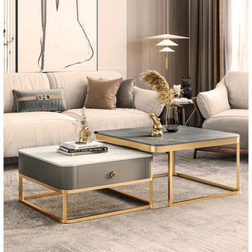 Gold/Black Nordic Coffee Table For Living Room, Gold Shelf + Matte Armani Gray