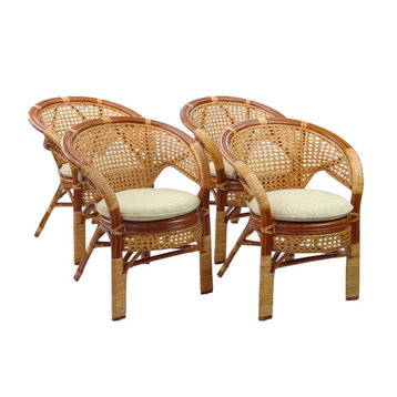 Pelangi Natural Rattan Wicker Dining Armchairs, Set of 4, Colonial