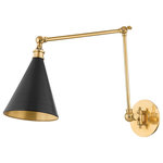 Hudson Valley - Osterley 1-Light Wall Sconce, Aged/Antique Distressed Bronze - Osterly's simple  yet striking cone silhouette makes it both elegant and useable. The shade's Aged Brass inside contrasts beautifully with the Distressed Bronze outside. Hang the pendant in multiples over kitchen islands  dining tables and down hallways  or use alone to light a smaller space. Both sconces articulate making them ideal bedside or in a cozy reading nook. Part of our Mark D. Sikes collection.