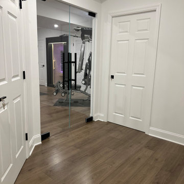 Massive finished basement with sauna and gym.