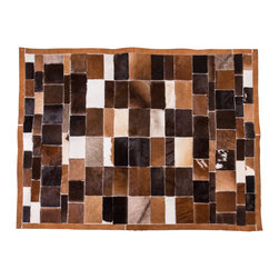 Modern Cowhide Patchwork Area Rug Rectangle Brown White Beige 5&rsquo;4&rdquo;x4&rsquo;2&rdquo; - Area Rugs