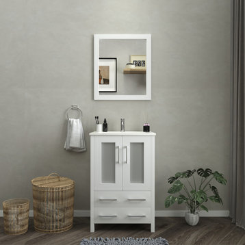 Vanity Art Vanity Set With Ceramic Top, 24", White, Standard Mirror