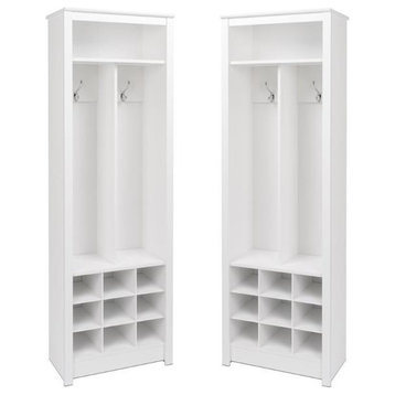 Home Square 2 Piece Space-Saving Shoe Rack Entryway Organizer Set in White