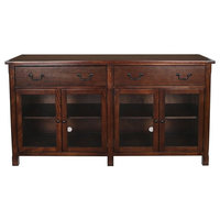 Entertainment Console in African Wood With Two Glass Doors and Wire Management
