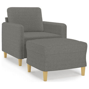 vidaXL Couch Living Room Single Sofa Chair with Footstool Dark Gray Fabric
