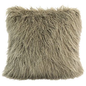 Mongolian Faux Fur Throw Pillow, 18"x18", 1 Piece, Taupe