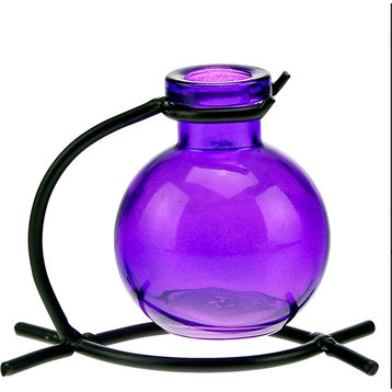 Casablanca Recycled Glass Vase and Metal Stand, Purple/Violet