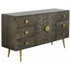 Brooklyn Contemporary Solid Mango Wood & Iron Two Door Six Drawer Credenza