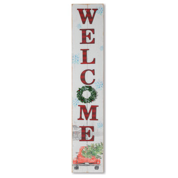 46.75-in H Wood -in Welcome-in Truck Porch Sign w/ Pine Wreath