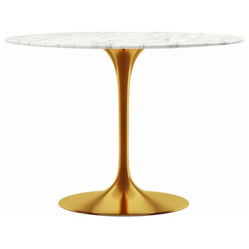 Rose 40" Round Marble Dining Table, Gold Base