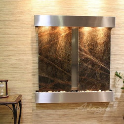 Aspen Falls Wall Fountain with Stainless Steel and Rainforest Marble - Indoor Fountains