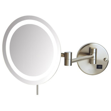 Sharper Image 8.5" LED Lighted Wall Mirror with 8X Mag, Nickel