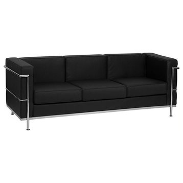 Modern Contemporary Black Leather Sofa With Encasing Frame