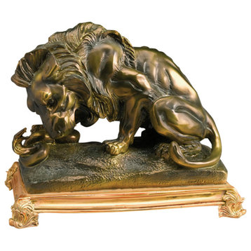Lion and Snake Figure, Bronze Finish
