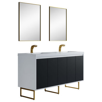 Dello 72" Double Bathroom Vanity Set With Rectangle Legs, Black