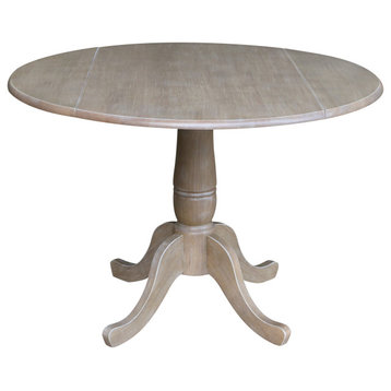 42" Round dual drop Leaf Pedestal Table - 29.5 "H, Washed Gray Taupe