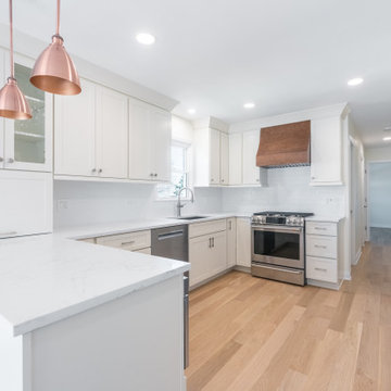 Soft White Shiloh Cabinetry with White Ice Bright Tile Backsplash