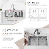 STYLISH 32"L x 18"W Stainless Steel Double Basin Undermount Kitchen Sink