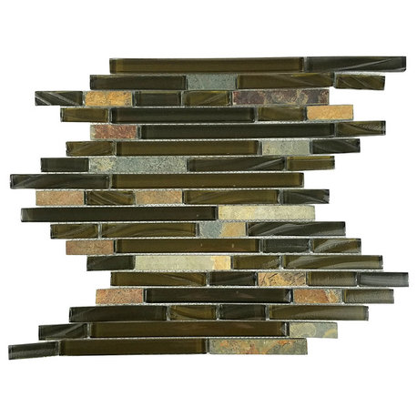 New Era II 11.75"x15.5" Glass and Stone Linear Mosaic Tile,Brown, Set of 11