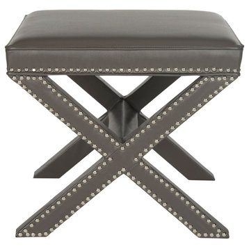 Arnold Leather Ottoman Silver Nail Heads Grey