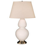 Robert Abbey - Robert Abbey 1670X Double Gourd - Table Lamp - Robert Abbey products are some of the finest in the industry. Their fixtures and lamps are made with high quality materials and are designed to meet many decor needs.Double Gourd Table Lamp Lily Glazed Ceramic Antique Silver and Pearl Dupioni Fabric Shade *UL Approved: YES *Energy Star Qualified: n/a  *ADA Certified: n/a  *Number of Lights: Lamp: 1-*Wattage:150w A19 Medium Base bulb(s) *Bulb Included:No *Bulb Type:A19 Medium Base *Finish Type:Lily Glazed Ceramic Antique Silver