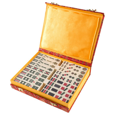 Chinese Mahjong Set With Ornate Storage Case Traditional Mahjong Tile Game