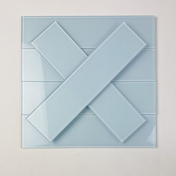 Metro Subway Peel & Stick 3x12 Arctic Glass Tile in Glossy Light Blue