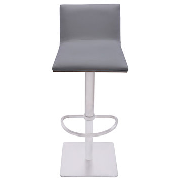 Crystal Barstool, Brushed Steel Finish With PU Upholstery, Gray